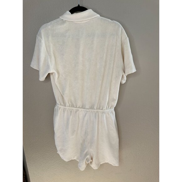 H&M Womens Cream Terrycloth Romper Medium short sleeve button up cotton - Picture 8 of 10